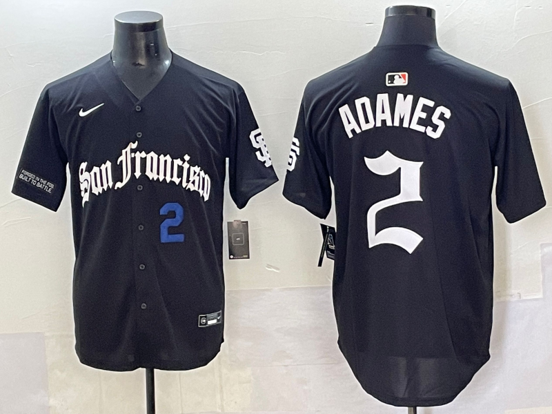 Men 2025 San Francisco Giants 2 Adames Black Five generations Joint Name Nike MLB Jersey style 22